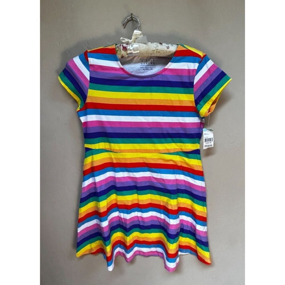 Girls Simply Styled Rainbow Summer Dress Short Sleeve A-Line Size XL (18) New